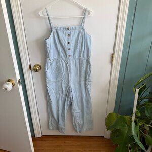 Old Navy Light Wash Denim Jumpsuit Wide Leg Button Front Large